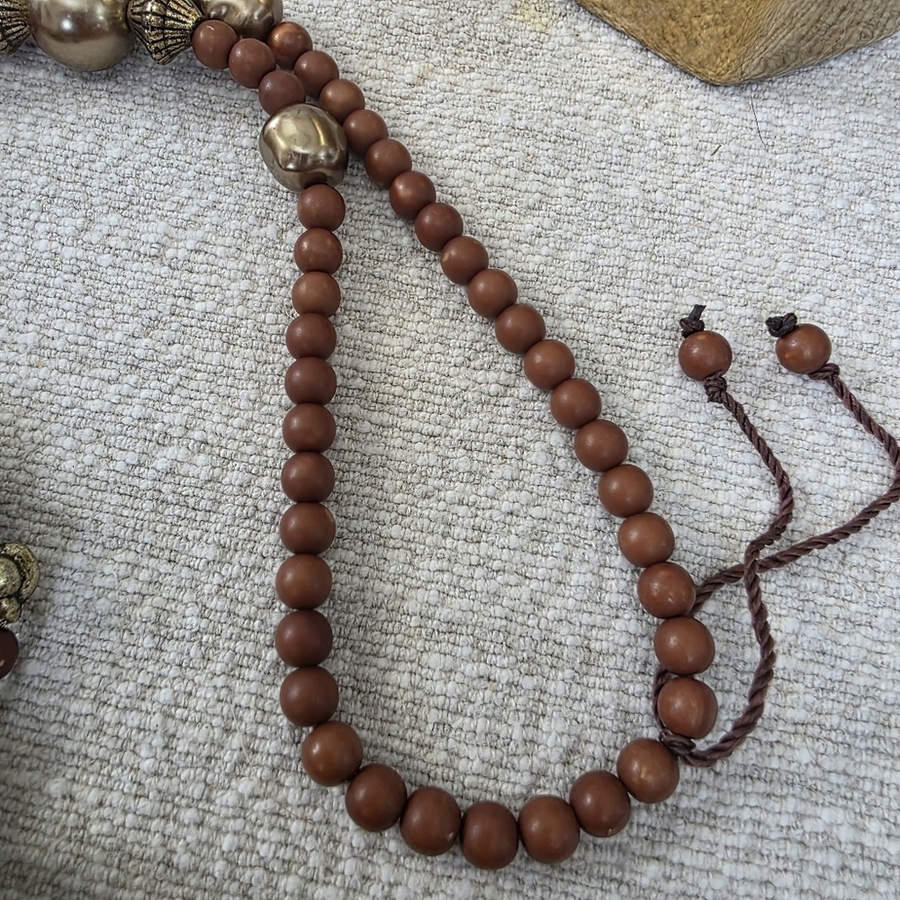 Boho Long Wood Bead Necklace with Large Tassel - Picture 4 of 8
